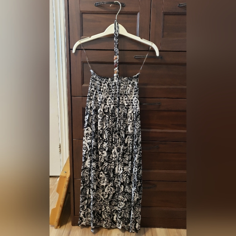 Black and White Floral Halter Dress